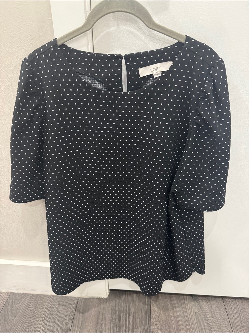 LOFT Black and White Polka Dot Short Sleeve Blouse